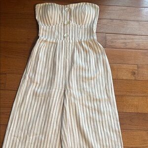 Derek Heart Beige Striped Jumpsuit